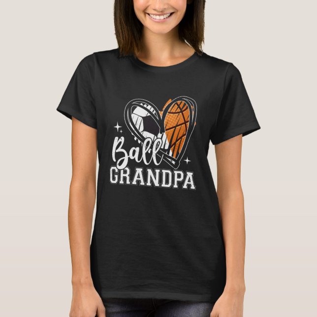 Ball Grandpa Soccer Basketball Heart Father s Day T-Shirt (Front)