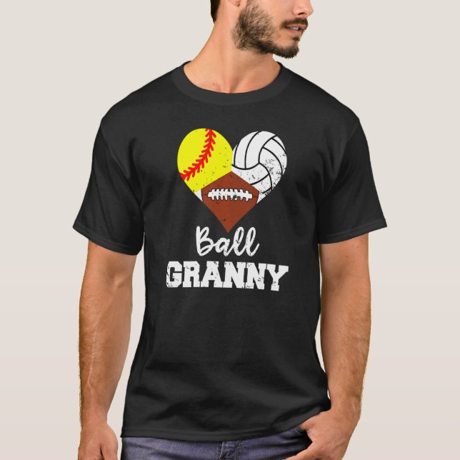 Ball Granny Heart  Softball Volleyball Football Gr T-Shirt (Front)