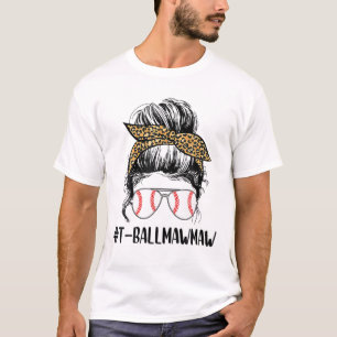 Ball Mawmaw Life Messy Bun Leopard Print Softball T-Shirt