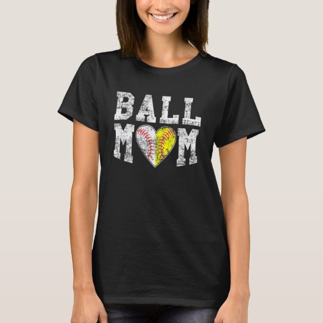Ball Mom Baseball Softball Heart Sport Lover Funny T-Shirt (Front)