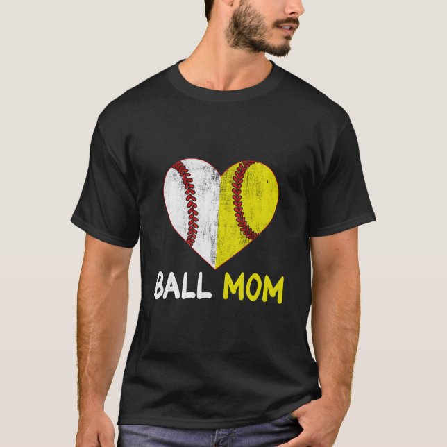 Ball Mom He Softball Baseball Player Mothers Day T-Shirt (Front)