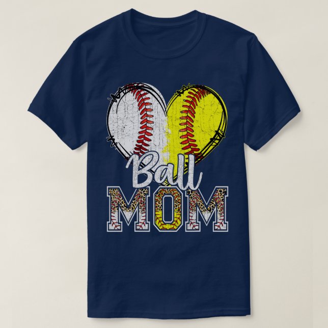 Ball Mom Heart Baseball Softball Mama Women Mother T-Shirt (Design Front)