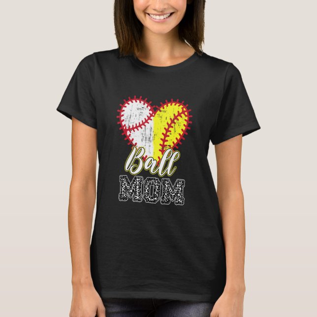 Ball Mom Heart Cheetah Baseball Softball Mama Moth T-Shirt (Front)