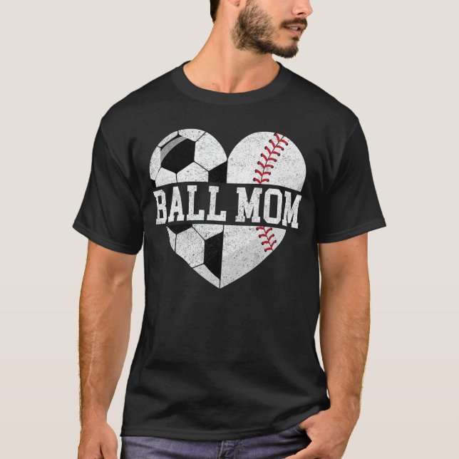 Ball Mom  Heart Funny Baseball Soccer Mom retro T-Shirt (Front)