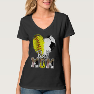 Ball Mom Heart Softball Soccer Sport Women Mother  T-Shirt