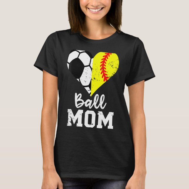 Ball Mommom Heart  Soccer Softball Mum Mum T-Shirt (Front)