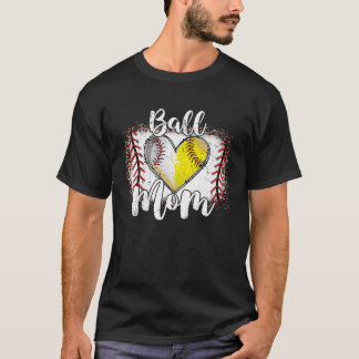 Ball Mum Heart Baseball Softball Mama Women Mother T-Shirt