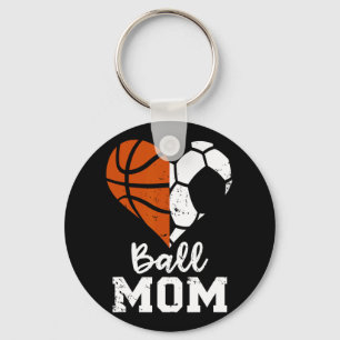 Ball Mum Heart Fun Soccer Basketball Mum Key Ring