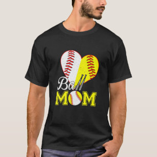 Ball Mum Heart Funny Baseball Basketball Mum T-Shirt