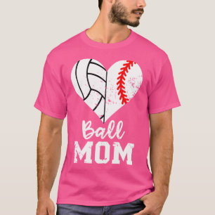 Ball Mum Heart Funny Baseball Volleyball Mum T-Shirt