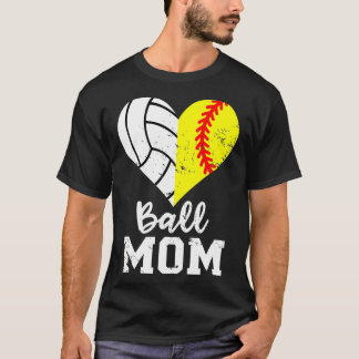 Ball Mum Heart Funny Softball Volleyball Mum T-Shirt