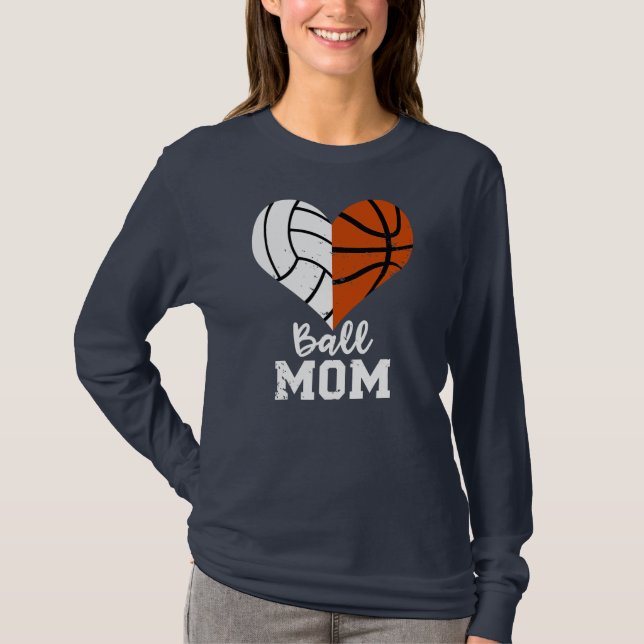 Ball Mum Heart Funny Volleyball Basketball Mum  T-Shirt (Front)