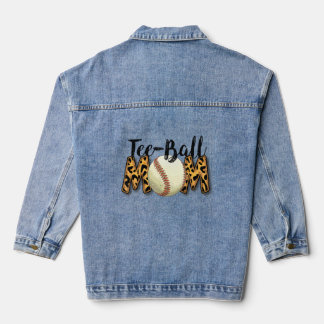 Ball Mum Mother's Day Tee Teeball Mum Leopard Funn Denim Jacket