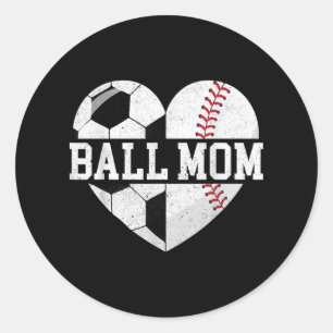 Ball Mum Shirt Heart Funny Baseball Soccer Mum Classic Round Sticker