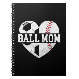 Ball Mum Shirt Heart Funny Baseball Soccer Mum Notebook