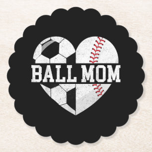 Ball Mum Shirt Heart Funny Baseball Soccer Mum Paper Coaster