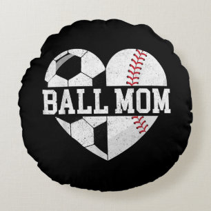 Ball Mum Shirt Heart Funny Baseball Soccer Mum Round Cushion
