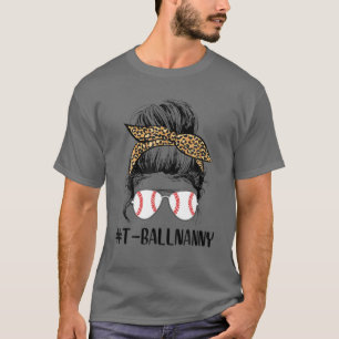 Ball Nanny Life Messy Bun Leopard Print Softball N T-Shirt
