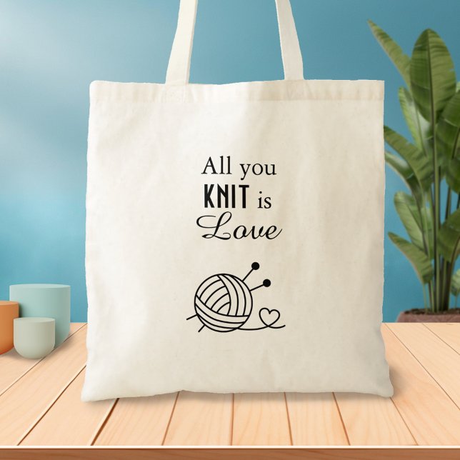 Ball of Knitting Yarn All You Knit is Love Tote Bag (Creator Uploaded)