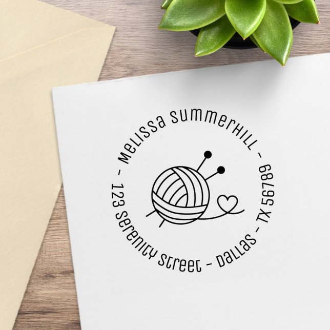 Ball of Knitting Yarn Craft Round Address 4 Rubber Stamp (Creator Uploaded)