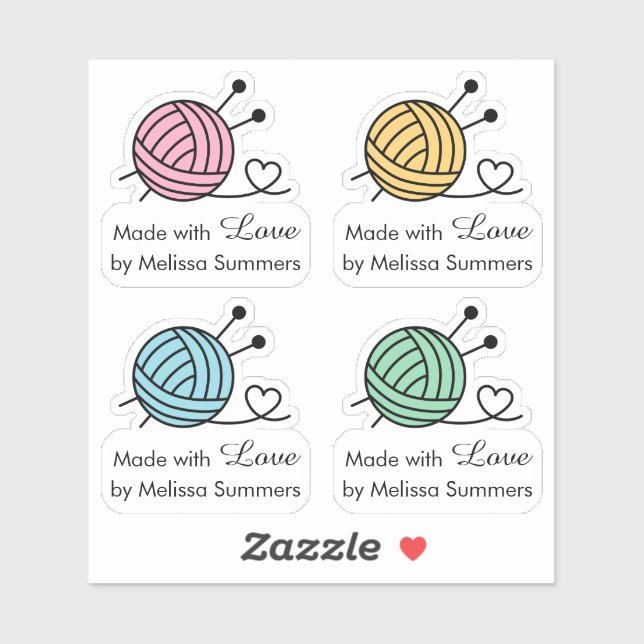 Ball of Knitting Yarn Made with Love, Set of 4 (Sheet)