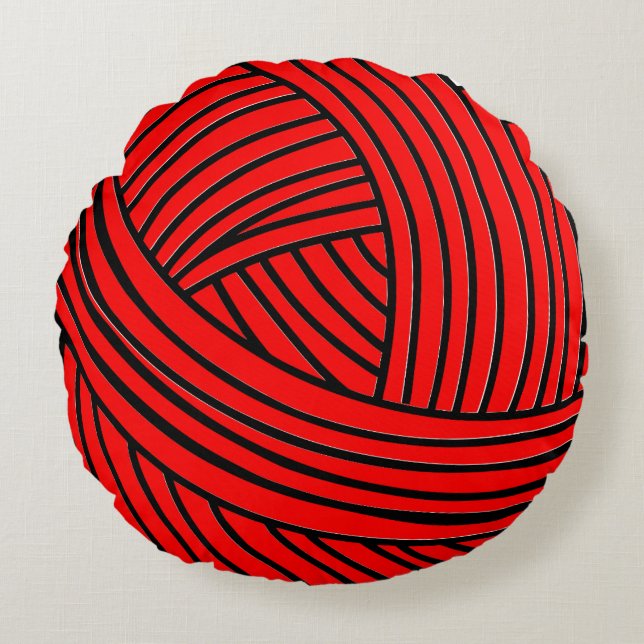 BALL OF YARN KNITTER ROUND PILLOW (Front)