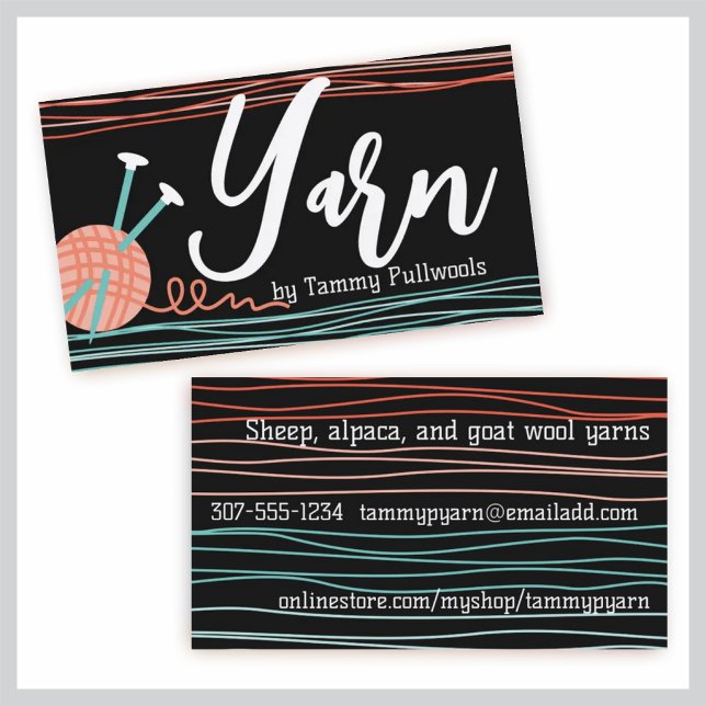 ball of yarn knitting needles knitter crafts business card (Creator Uploaded)