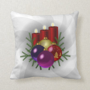 Ball Ornaments and Candle Christmas Pillow