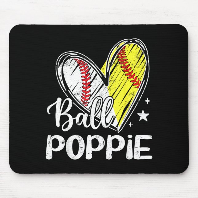 Ball pe Ball Heart Baseball Softball Mouse Pad (Front)