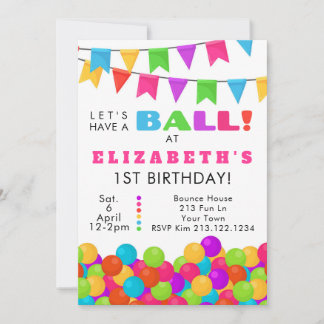 Ball Pit 1st Birthday Invitation Bounce Colourful