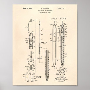 Ball Point Pen 1966 Patent Art Old Peper Poster