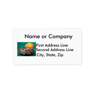 Ball python picture with orange rose green back label