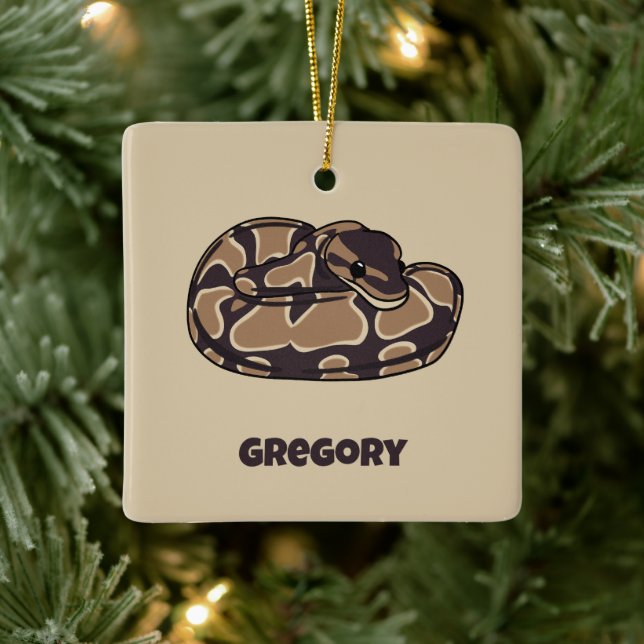 Ball Python Snake, Brown and Tan Personalised Ceramic Ornament (Tree)