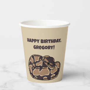 Ball Python Snake, Brown and Tan Personalised Paper Cups