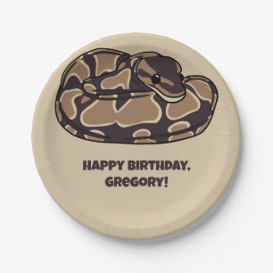Ball Python Snake, Brown and Tan Personalised Paper Plate