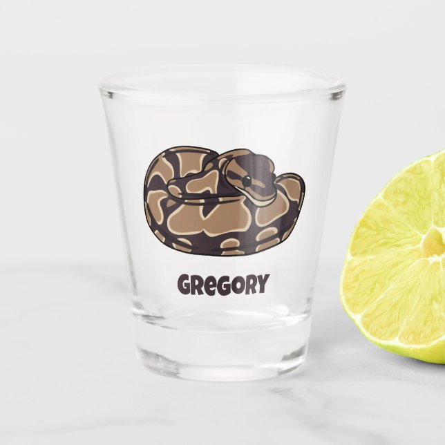 Ball Python Snake, Brown and Tan Personalised Shot Glass (Front)