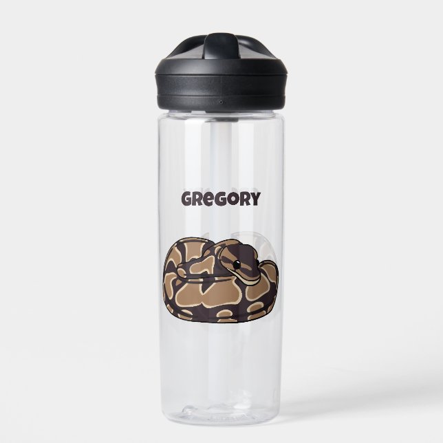 Ball Python Snake, Brown and Tan Personalised Water Bottle (Front)