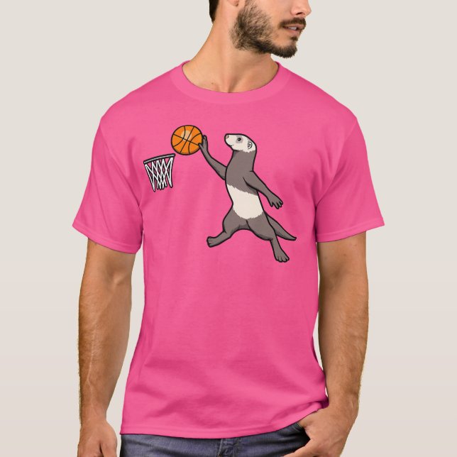Ball Sports Animal Cute Ferret Basketball T-Shirt (Front)