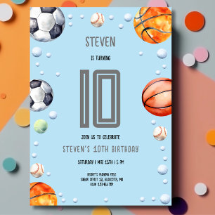 Ball sports kids birthday invitation