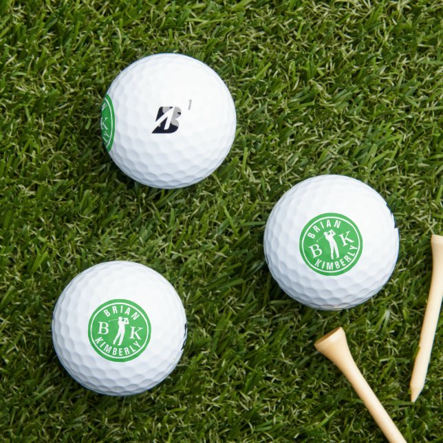 Ball with Golfers Name & initials - green monogram (Insitu Grass)