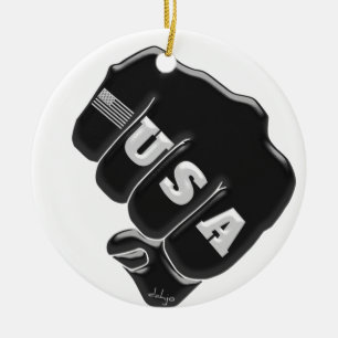 Balled Fist USA American Flag TATTOO Ceramic Tree Decoration