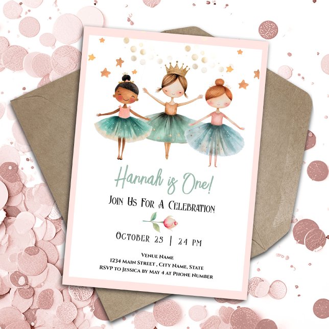 Ballerina 1st Birthday Girl Invitation (Creator Uploaded)