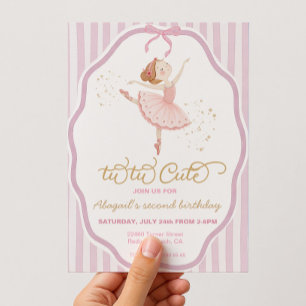 Ballerina 2nd Birthday pinstripe tu-tu cute Invitation