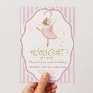 Ballerina 2nd Birthday pinstripe tu-tu cute Invitation