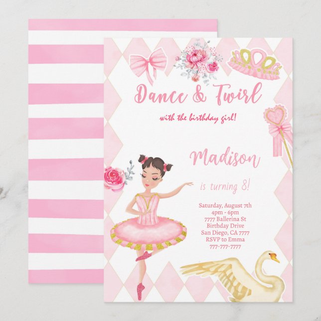 Ballerina 8th Birthday Invitation  (Front/Back)