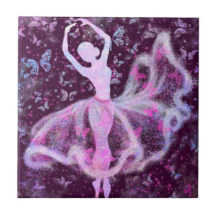 Ballerina and Butterflies - Drawing Art Collection Tile
