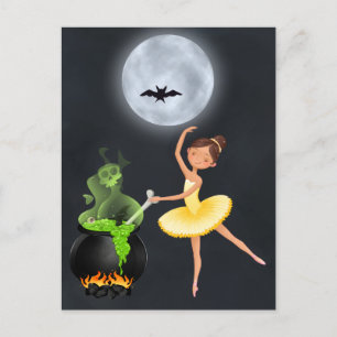 Ballerina and Cauldron Ballet Halloween Full Moon Postcard