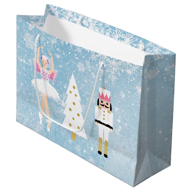 Ballerina and Nutcracker Christmas Gift Bag (Front Angled)