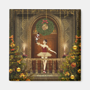 Ballerina and Nutcracker Square Holiday Magnet