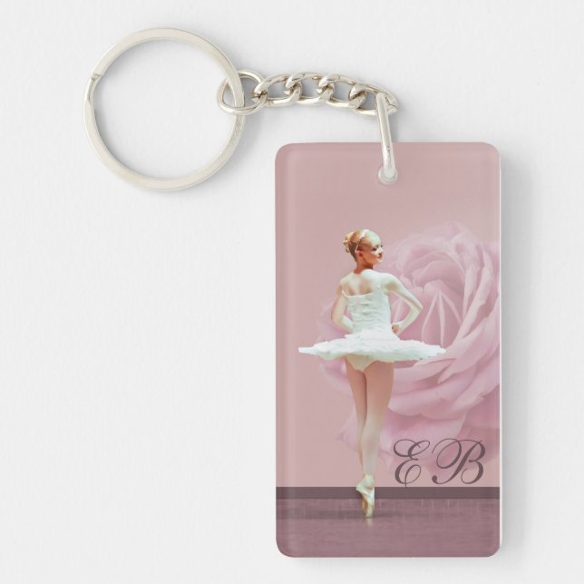 Ballerina  and Rose Customised Monogram Key Ring (Front)
